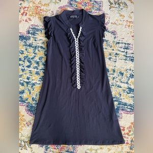 Duffield Lane Sleeveless Soft Mini Dress with Flutter Sleeve and Ruffles Navy